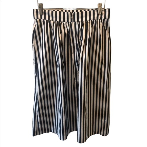 Zara Woman Navy White Striped Crisp Coastal Career Midi Skirt SZ M Cotton - Picture 3 of 6